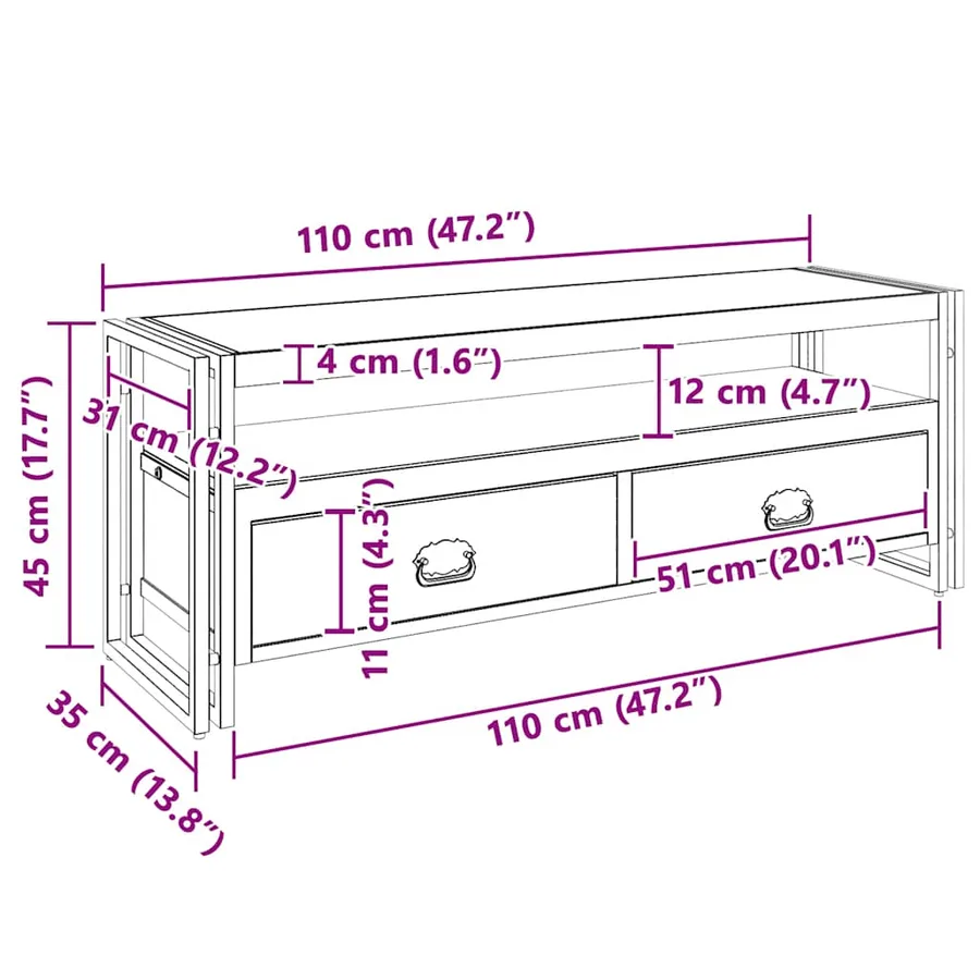 Meuble TV 120x35x45 cm Bois solide de manguier - 11