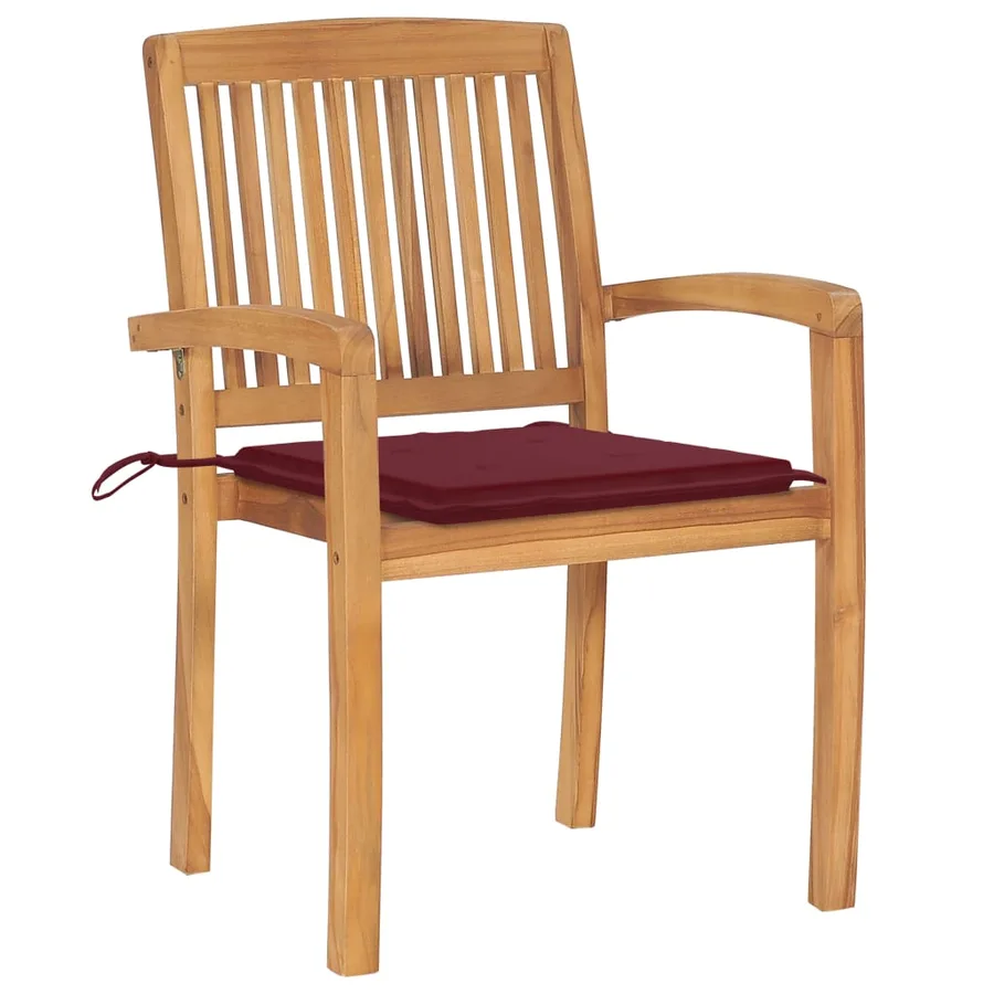 Chaises de jardin empilables avec coussins lot de 8 Teck solide - 3