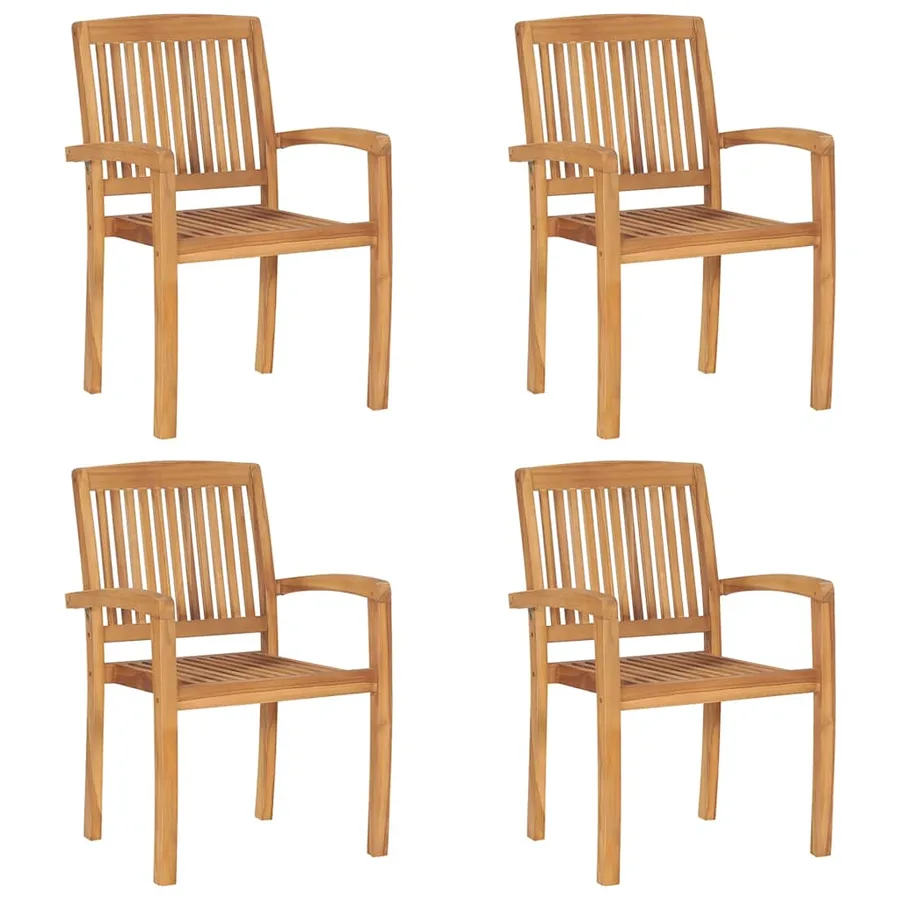 Chaises de jardin empilables avec coussins lot de 4 Teck solide - 15