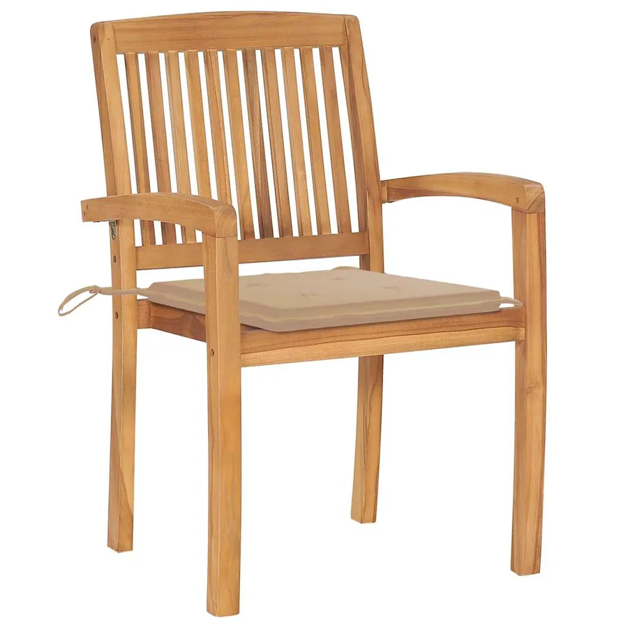 Chaises de jardin empilables avec coussins lot de 4 Teck solide - 16