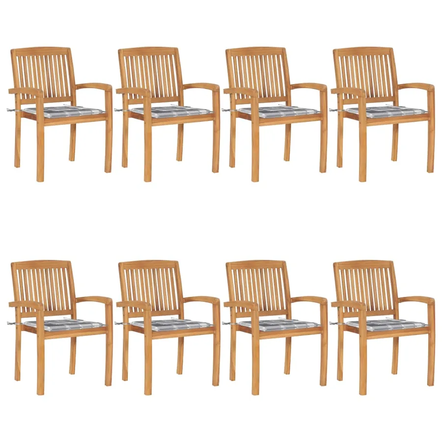 Chaises de jardin empilables avec coussins lot de 8 Teck solide