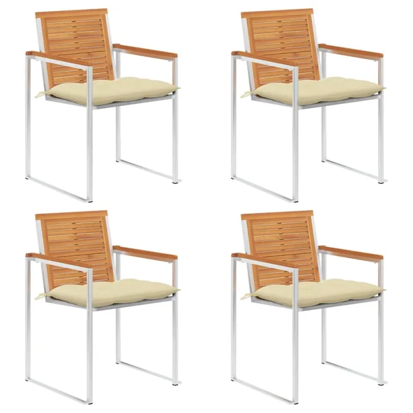 Chaises de jardin lot de 4 avec coussins Bois d'acacia massif