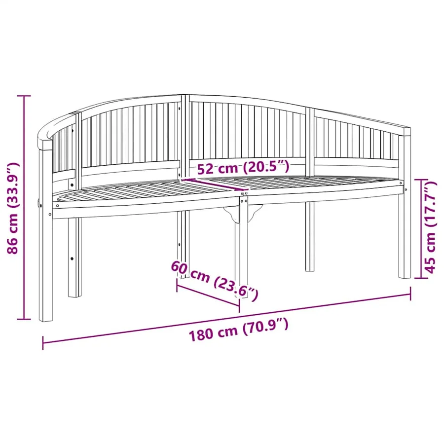 Banc de jardin en forme de banane 180 cm bois de teck solide - 9