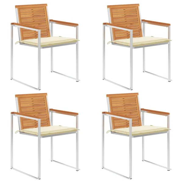 Chaises de jardin lot de 4 avec coussins Bois d'acacia massif