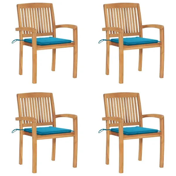 Chaises de jardin empilables avec coussins lot de 4 Teck solide