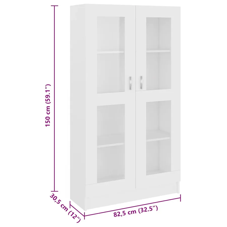 Armoire à vitrine Blanc 82,5x30,5x150 cm Bois d'ingénierie - 8