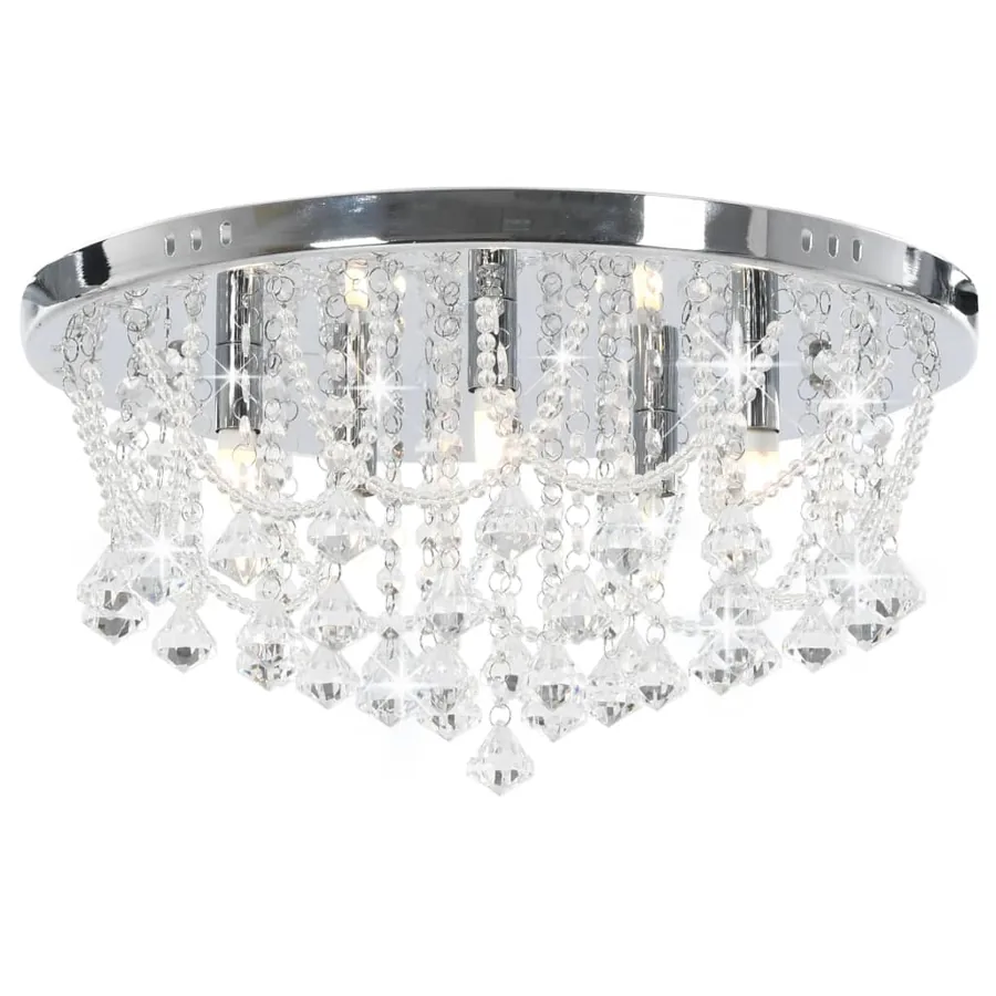 Plafonnier avec perles de cristal Argenté Rond 4 ampoules G9