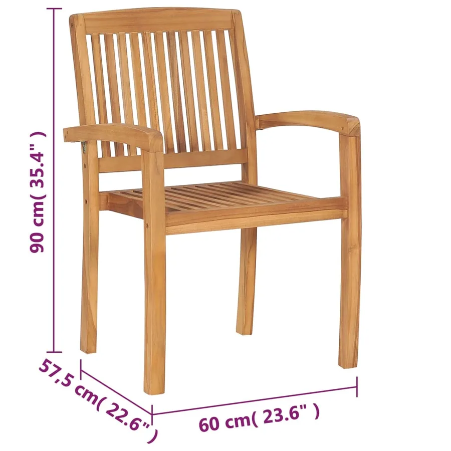 Chaises de jardin empilables 8 pcs Bois de teck solide - 5