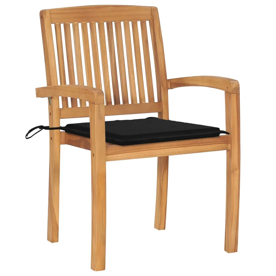 Chaises de jardin empilables avec coussins lot de 6 Teck solide - 16