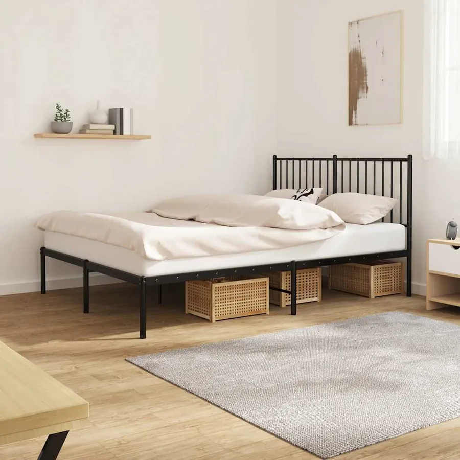 Cadre de lit métal sans matelas avec tête de lit noir 140x200cm