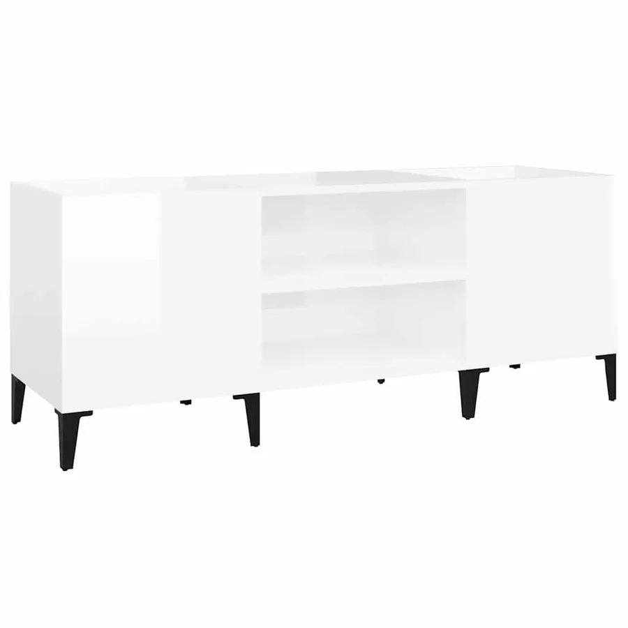 Armoire à disques blanc brillant 121x38x48 cm bois d'ingénierie - 2