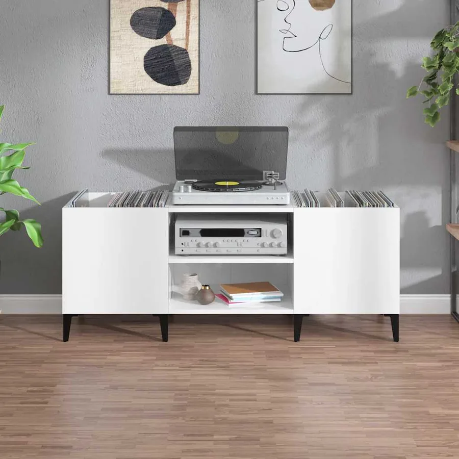 Armoire à disques blanc brillant 121x38x48 cm bois d'ingénierie - 3