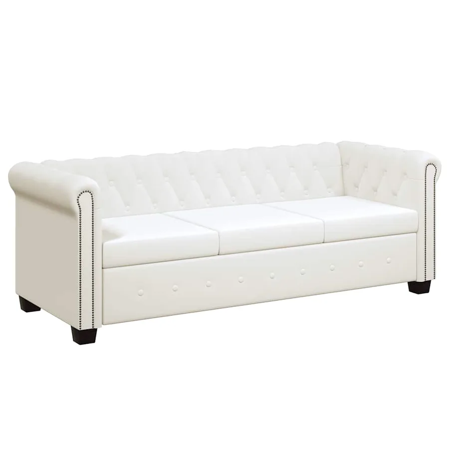 Canapé Chesterfield à 3 places cuir synthétique blanc - 2