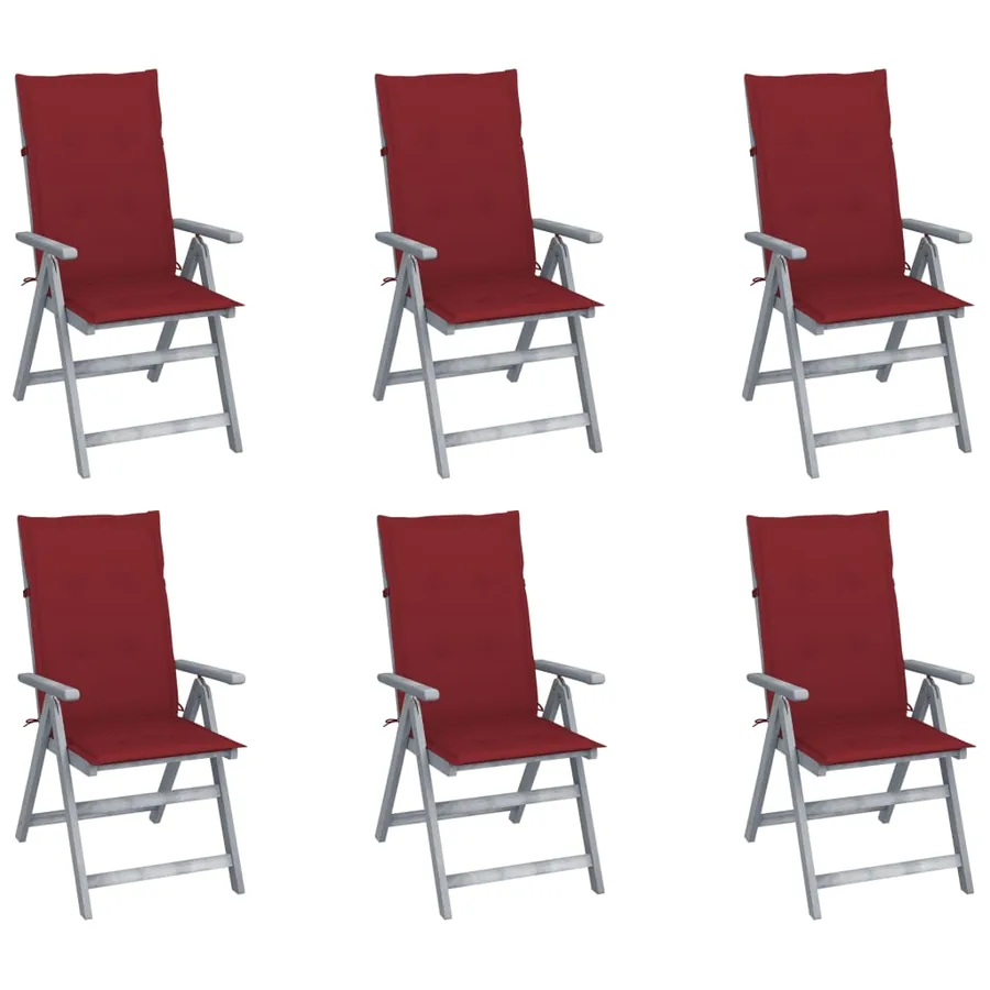 Chaises inclinables de jardin lot de 6 et coussins Bois acacia