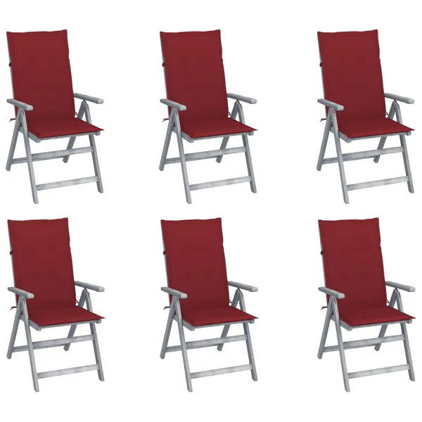 Chaises inclinables de jardin lot de 6 et coussins Bois acacia