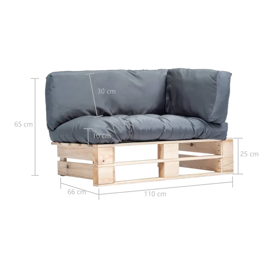 Canapé de jardin palette avec coussins gris Pinède - 5