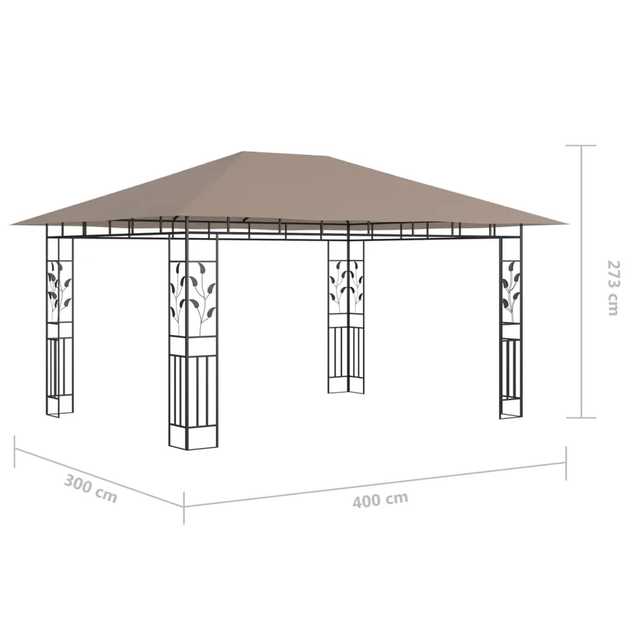 Tonnelle avec moustiquaire et lumières LED 4x3x2,73 m Taupe - 11