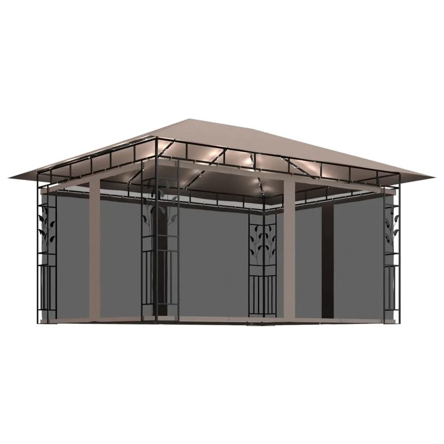 Tonnelle avec moustiquaire et lumières LED 4x3x2,73 m Taupe - 2