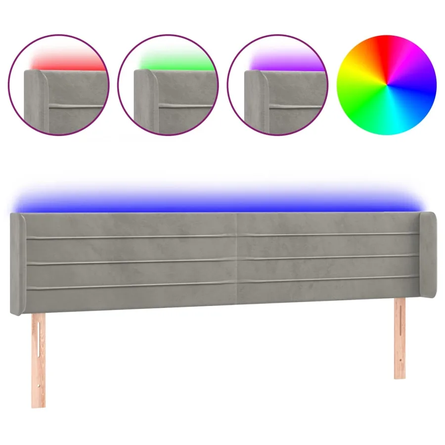 Tête de lit à LED Gris clair 183x16x78/88 cm Velours - 2