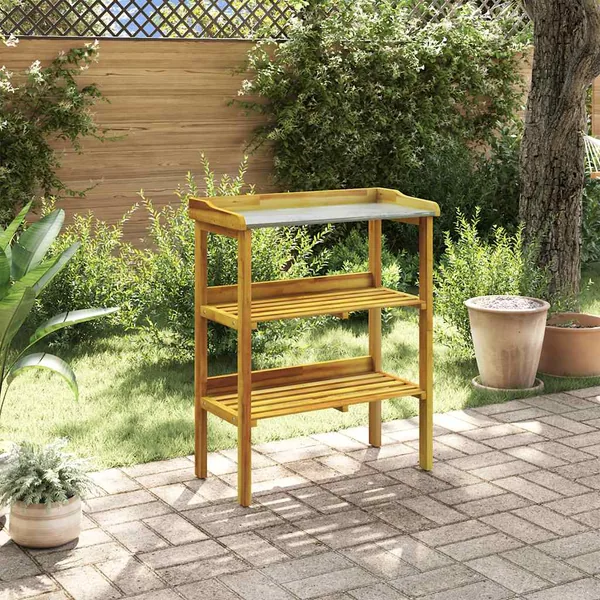Banc à jardinière avec 2 étagères Bois massif d'acacia et zinc