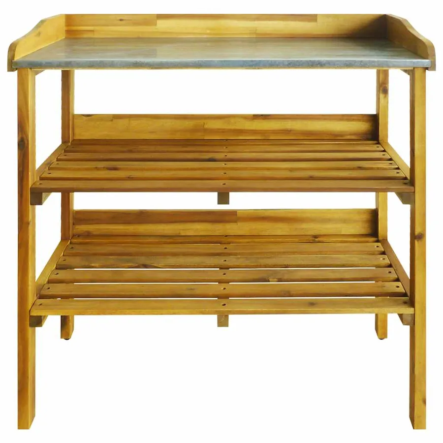 Banc à jardinière avec 2 étagères Bois massif d'acacia et zinc - 4