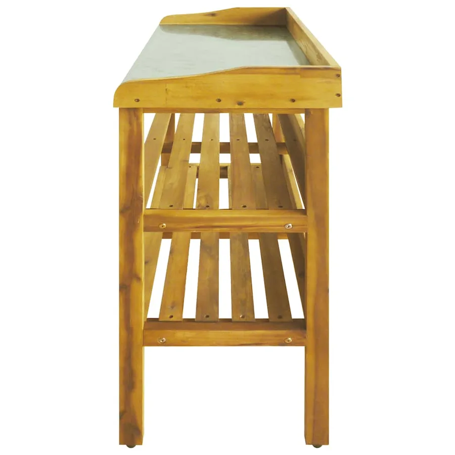 Banc à jardinière avec 2 étagères Bois massif d'acacia et zinc - 5