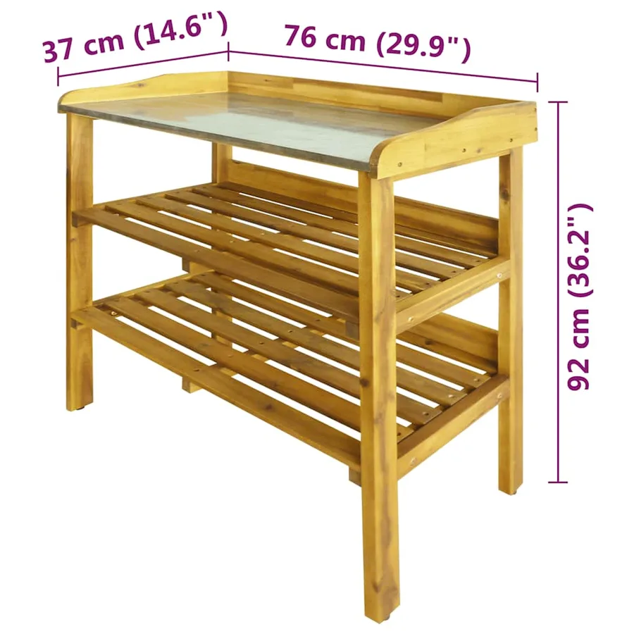 Banc à jardinière avec 2 étagères Bois massif d'acacia et zinc - 8
