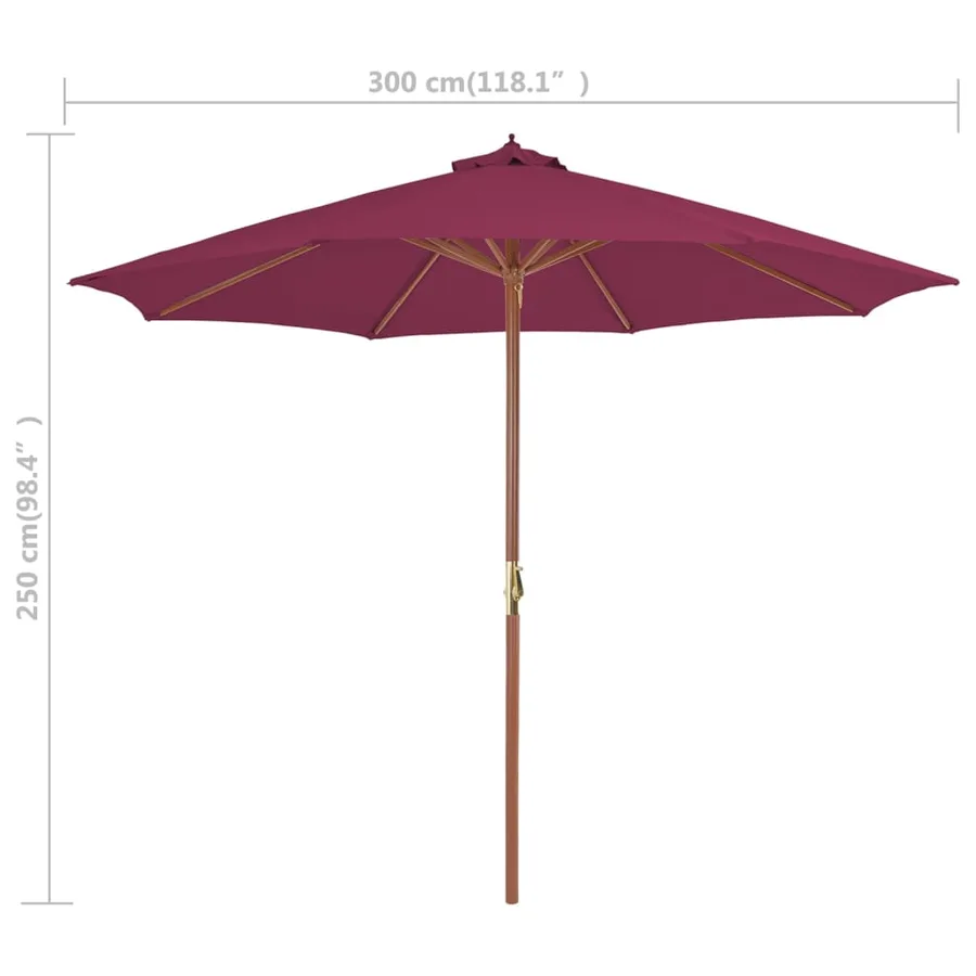 Parasol d'extérieur avec mât en bois 300 cm rouge bordeaux - 7