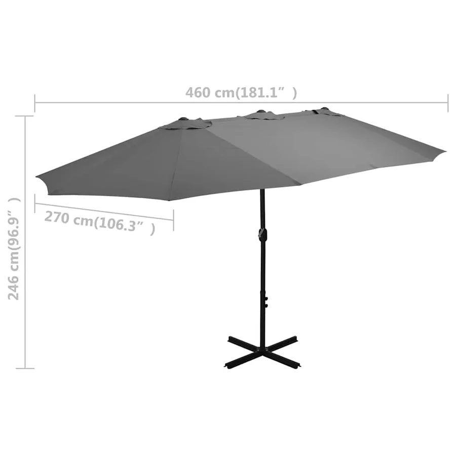 Parasol d'extérieur poteau en aluminium 460x270 cm anthracite - 8