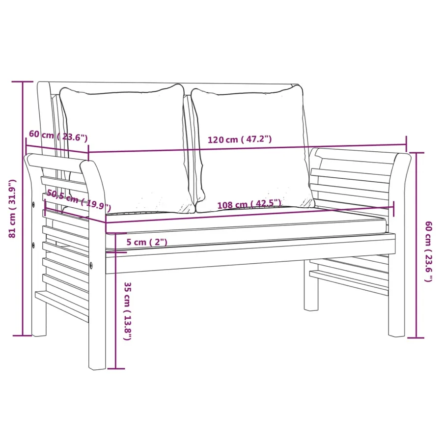 Banc de canapé avec coussins gris foncé Bois d'acacia solide - 8