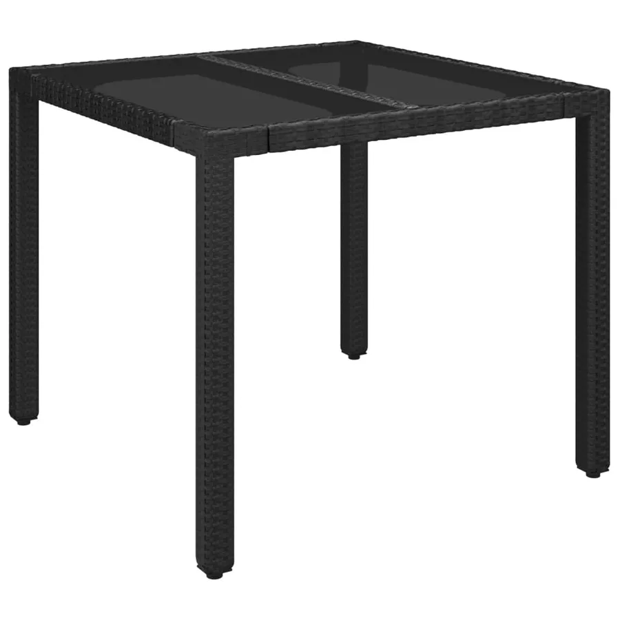 Table de jardin dessus en verre Noir 90x90x75 cm Résine tressée - 2