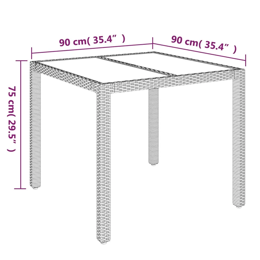 Table de jardin dessus en verre Noir 90x90x75 cm Résine tressée - 7