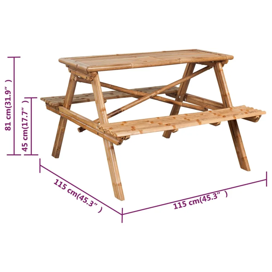 Table de pique-nique 115x115x81 cm Bambou - 6