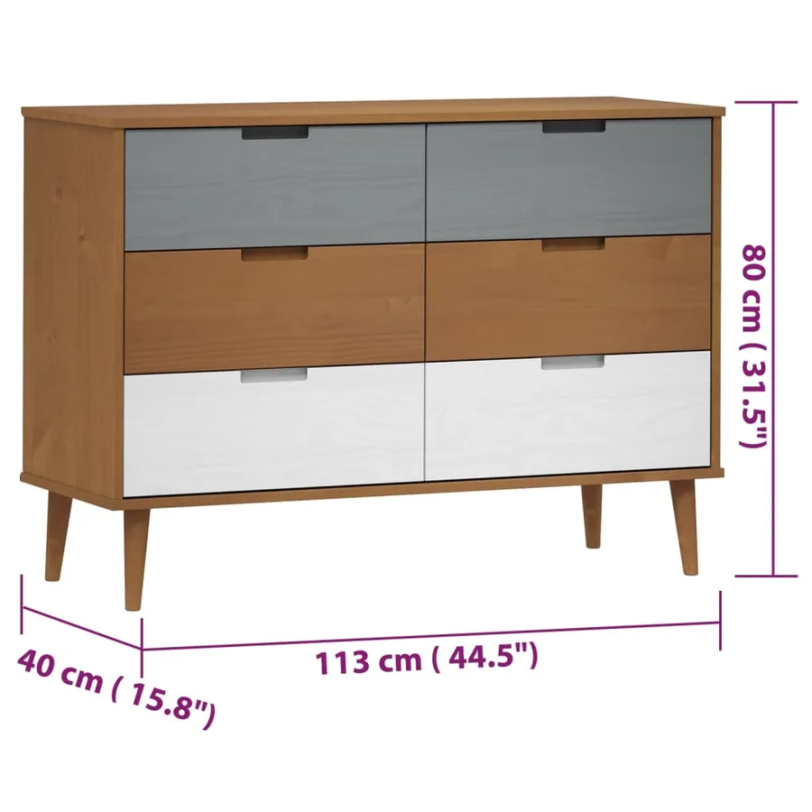 Commode MOLDE Marron 113x40x80 cm Bois de pin massif - 8
