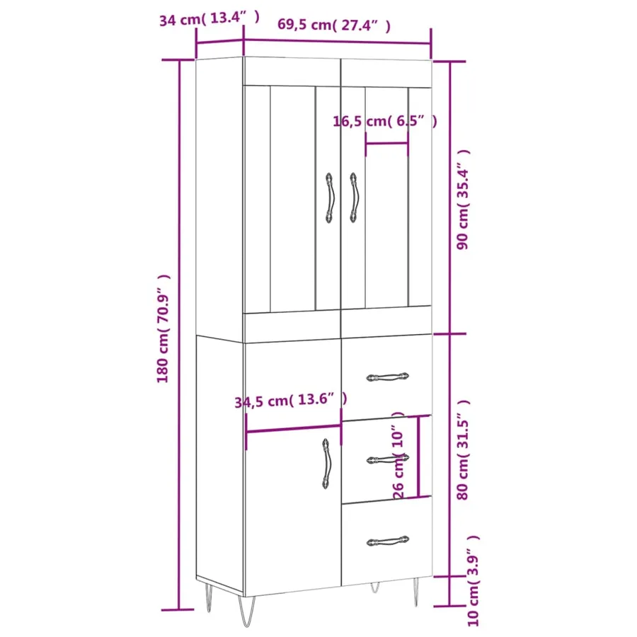Buffet haut Sonoma gris 69,5x34x180 cm Bois d'ingénierie - 14