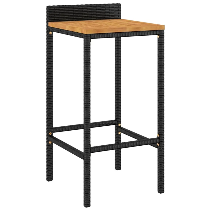 Tabourets de bar lot de 4 noir résine tressée et bois d'acacia - 3
