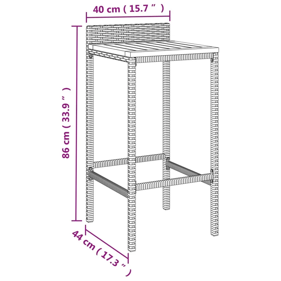 Tabourets de bar lot de 4 noir résine tressée et bois d'acacia - 8