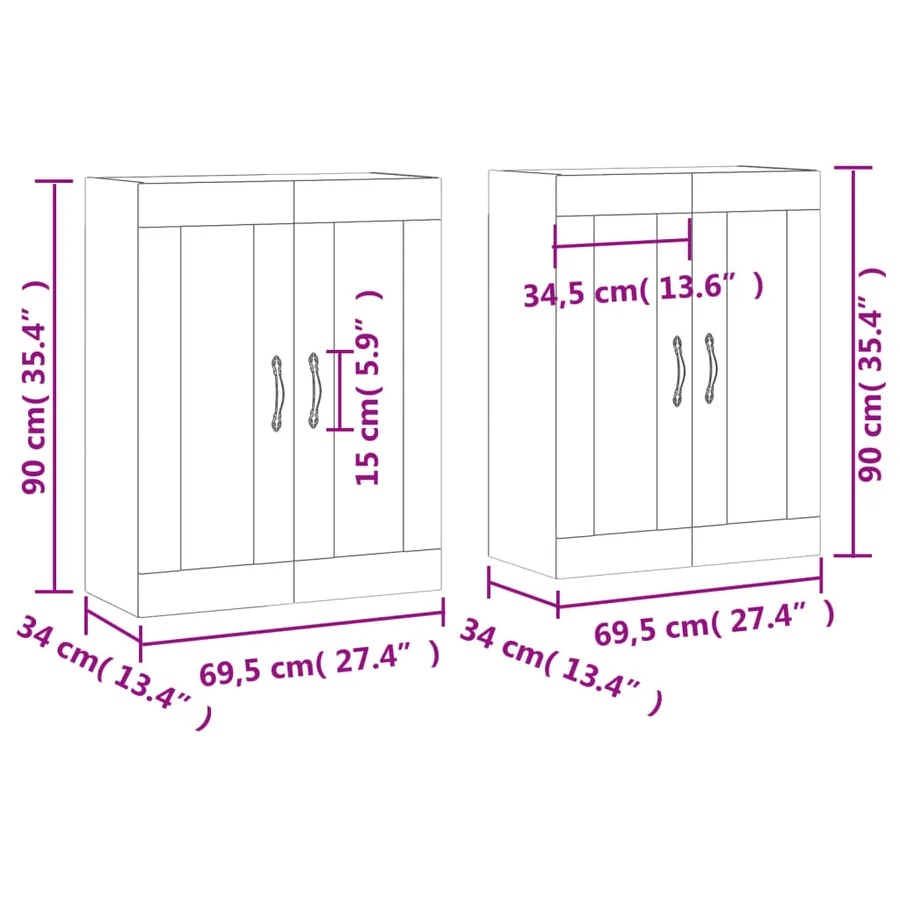 Armoires murales 2 pcs sonoma gris bois d'ingénierie - 12