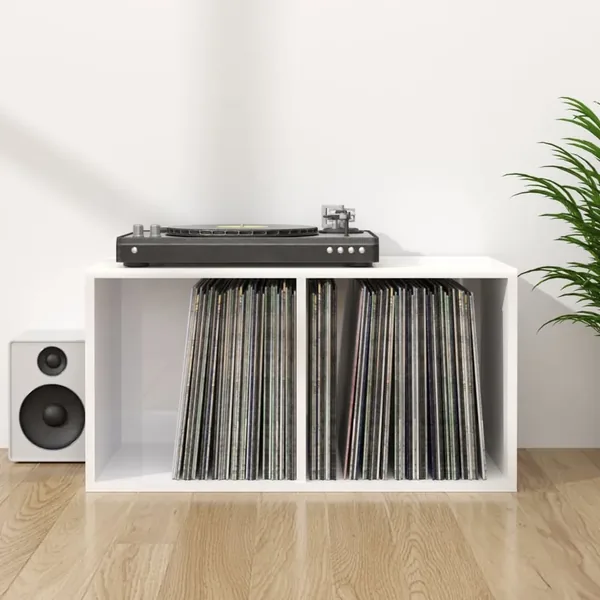 Boîte de rangement de vinyles Blanc brillant 71x34x36 cm