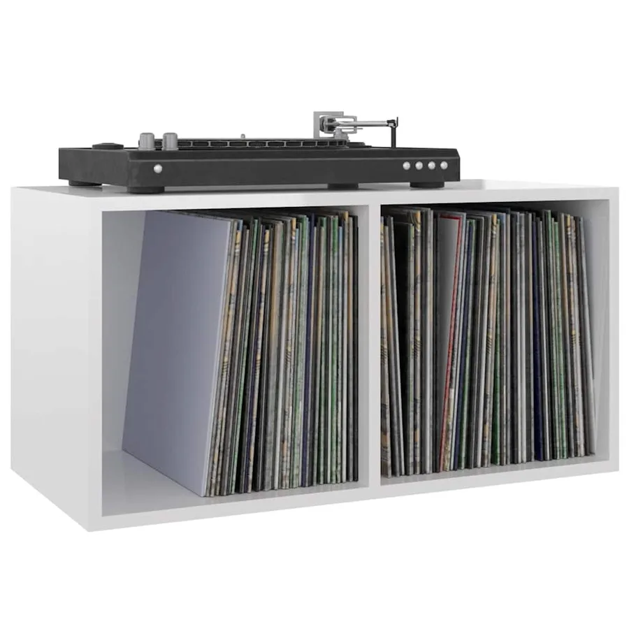 Boîte de rangement de vinyles Blanc brillant 71x34x36 cm - 5