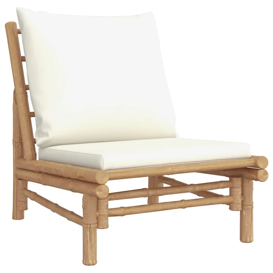 Chaises de jardin lot de 2 avec coussins blanc crème bambou - 3