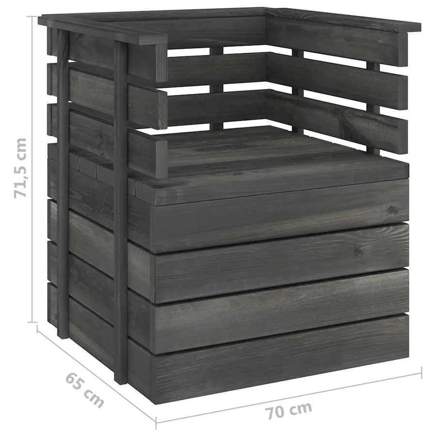 Fauteuil de jardin Bois de pin massif Gris foncé - 6