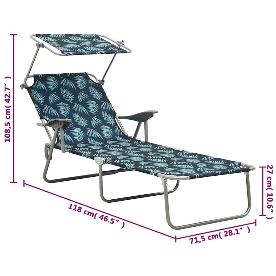 Chaise longue avec auvent acier motif de feuilles - 8