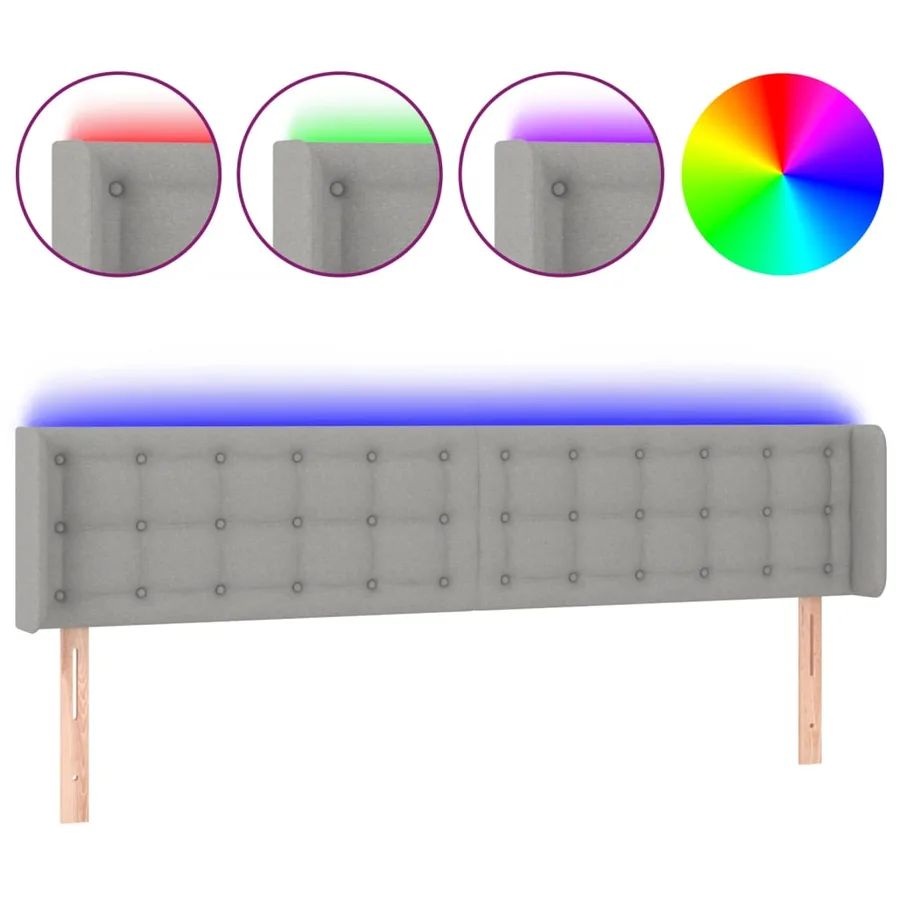 Tête de lit à LED Gris clair 203x16x78/88 cm Tissu - 2