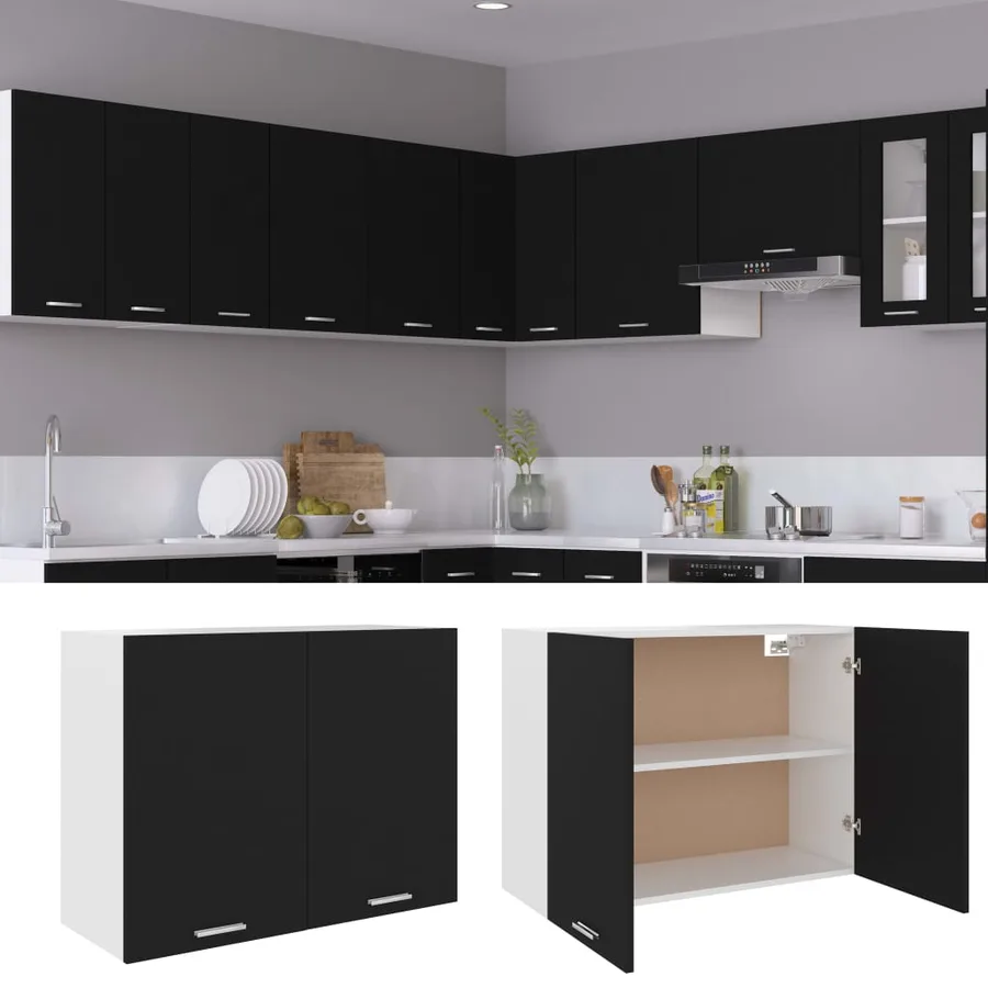 Armoire suspendue "Lyon" Noir 80 x 31 x 60 cm Bois d'ingénierie - 2