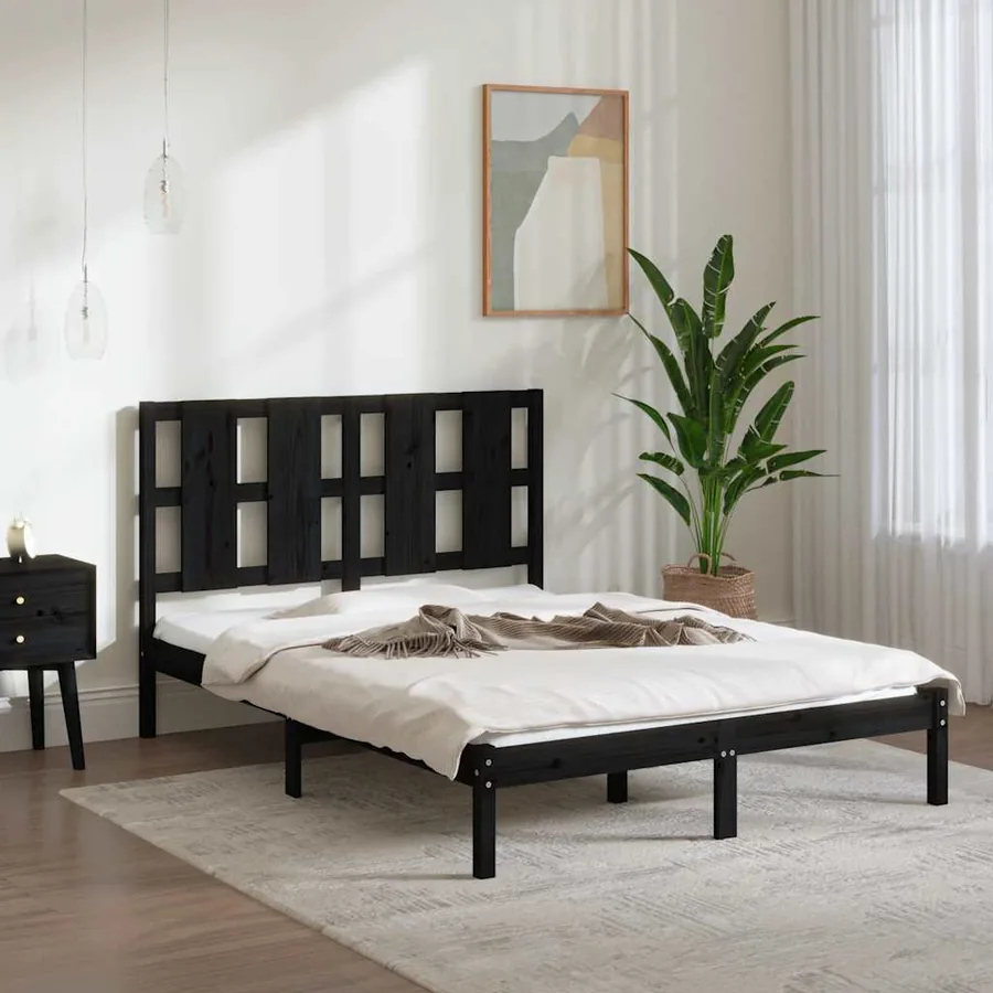 Cadre de lit sans matelas noir 140x190 cm bois de pin massif