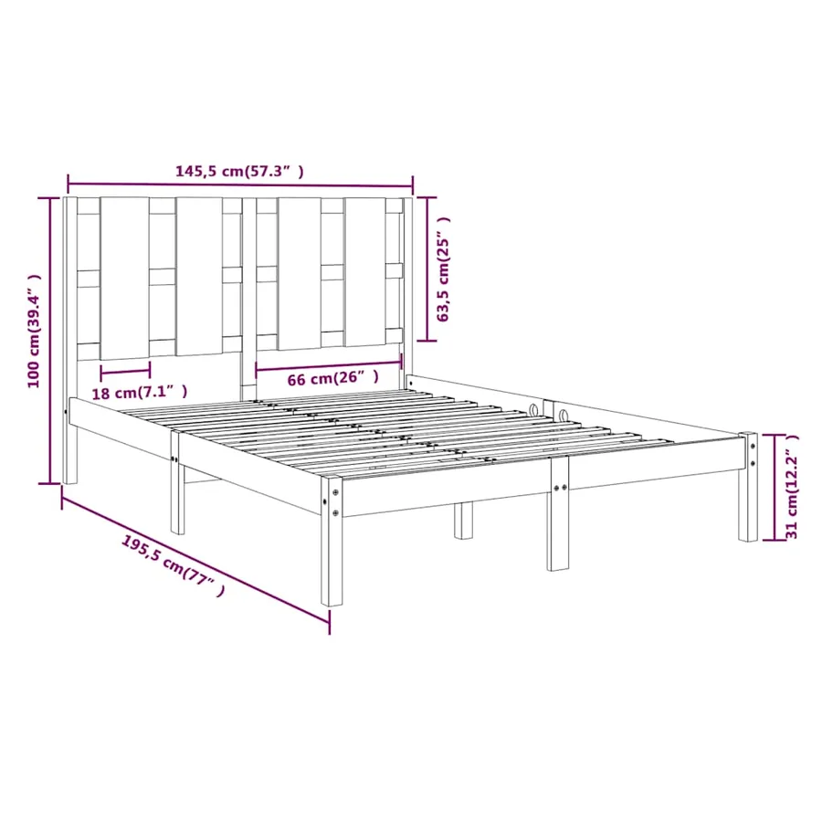 Cadre de lit sans matelas noir 140x190 cm bois de pin massif - 6
