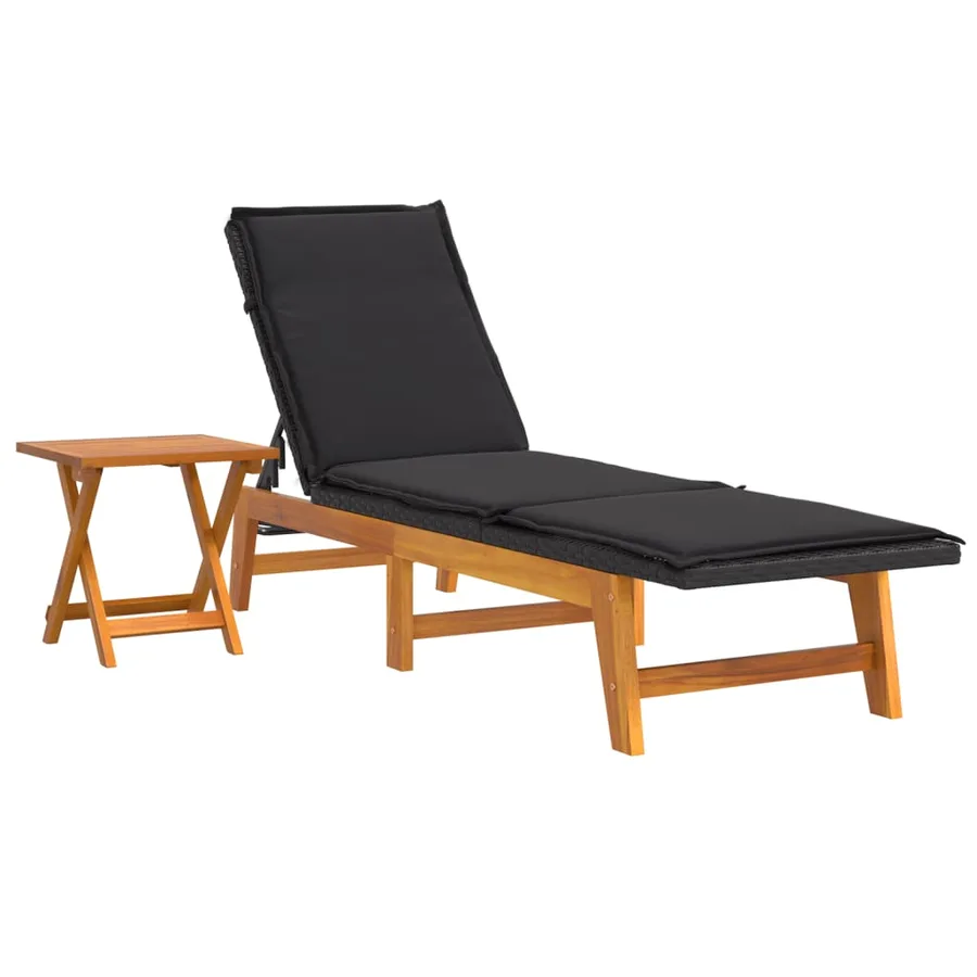 Chaise longue avec table Résine tressée et bois massif d'acacia - 2
