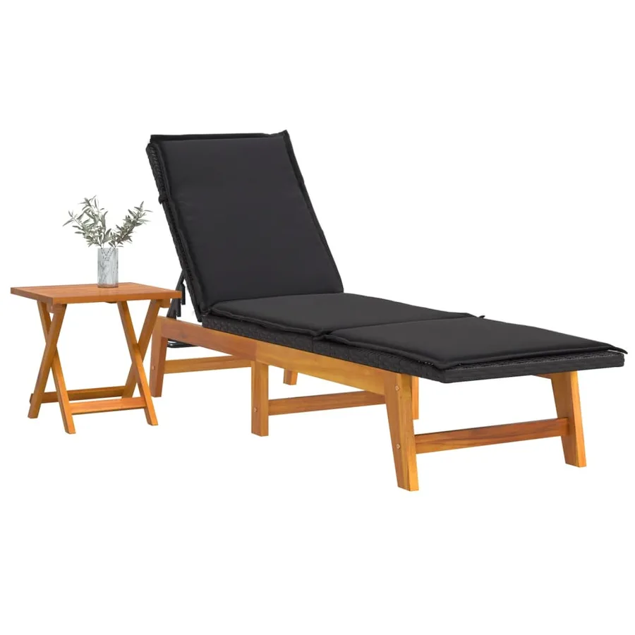 Chaise longue avec table Résine tressée et bois massif d'acacia - 3