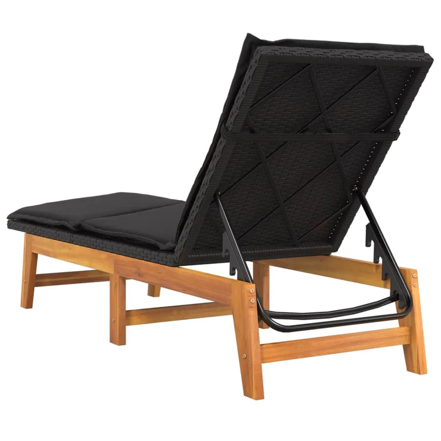 Chaise longue avec table Résine tressée et bois massif d'acacia - 9